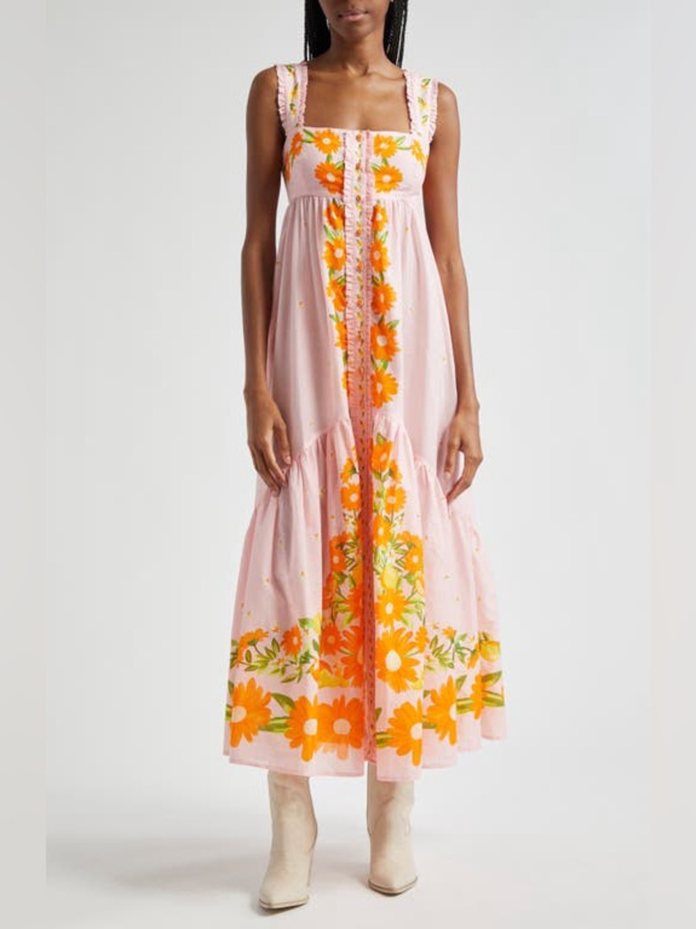 FARM Rio Orange Fruit Richelieu Artisanal Maxi Dress Maxi Dress Pink & Orange